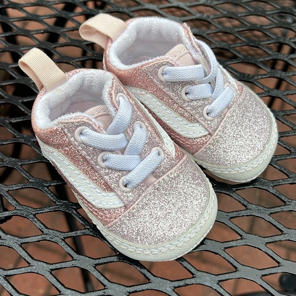 VANS Old Skool crib shoes Size 1 Baby Glittery Pink Kids Shoes - Picture 17 of 17